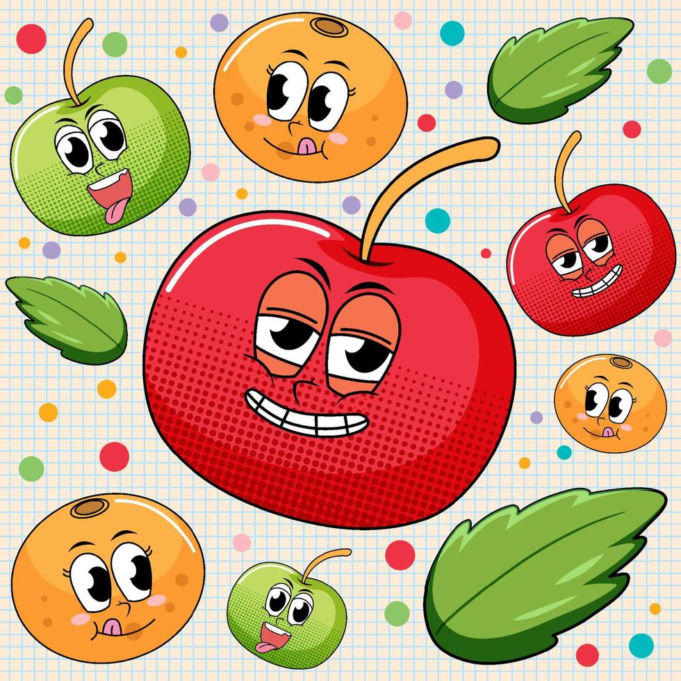 fondo transparente con frutas felices vector