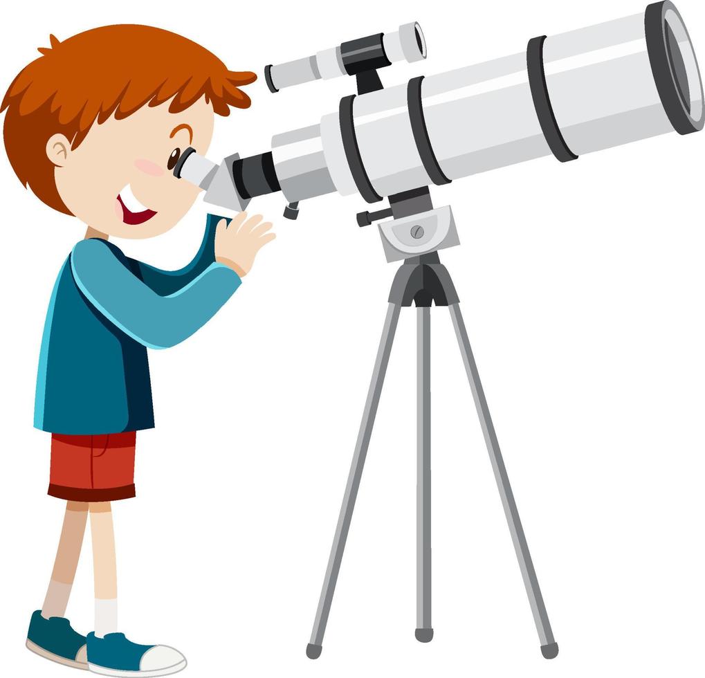 chico mirando por telescopio vector