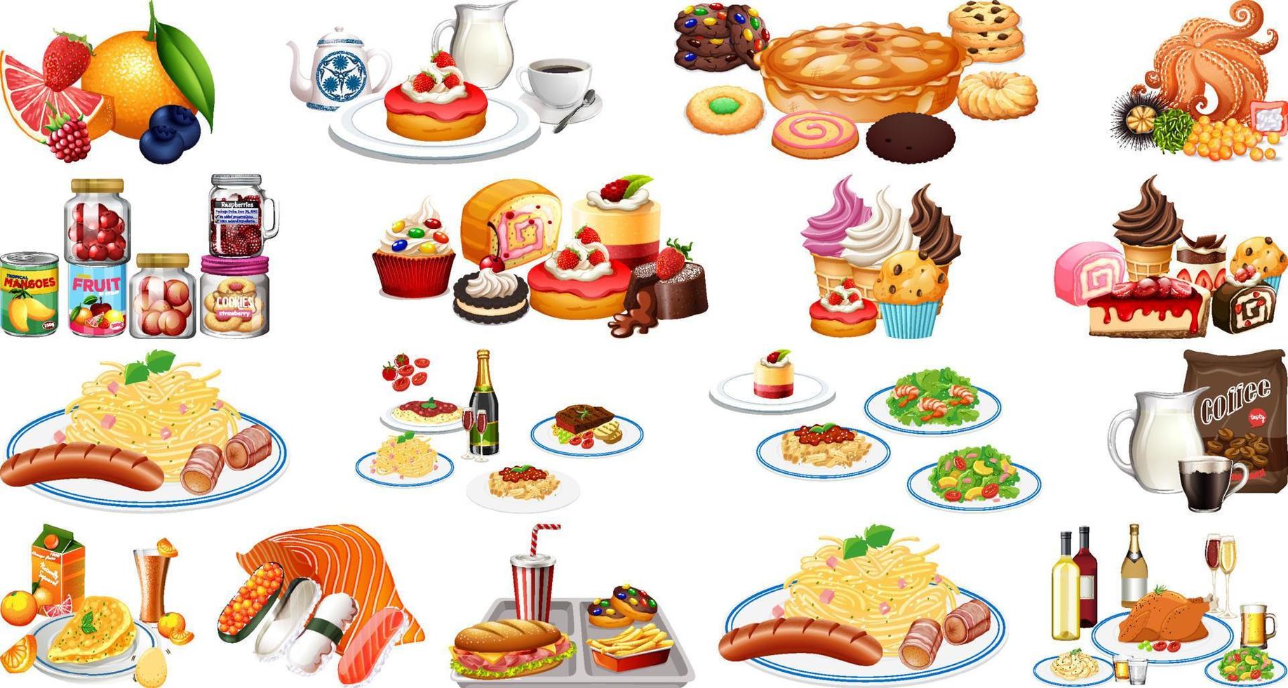 Foods and beverages set vector