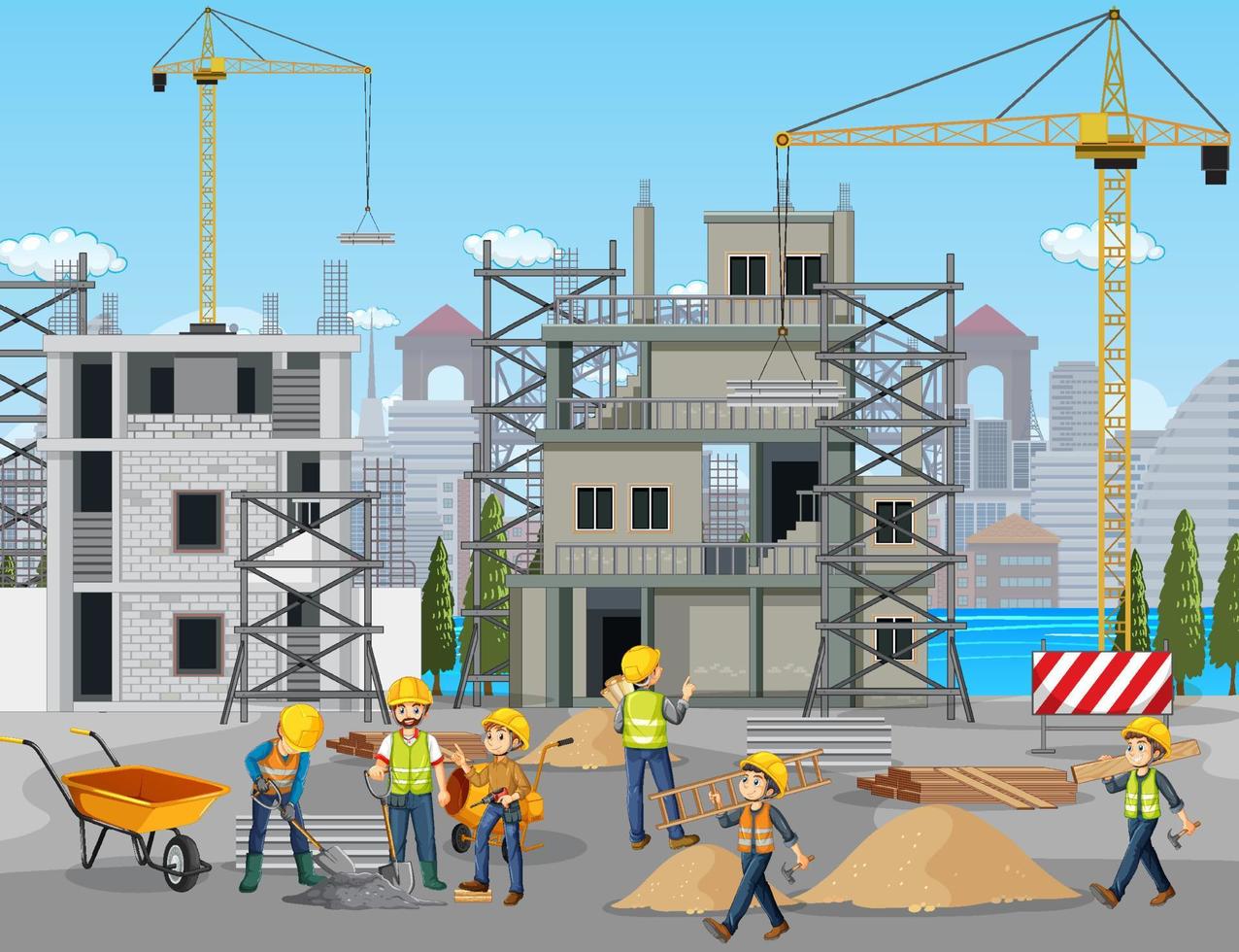 Building construction site with workers vector