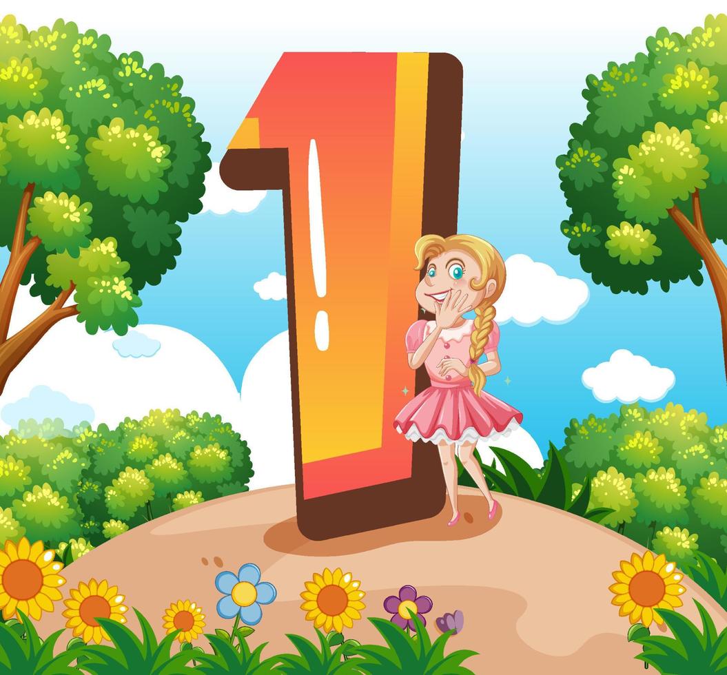 A girl with number one cartoon 7141847 Vector Art at Vecteezy
