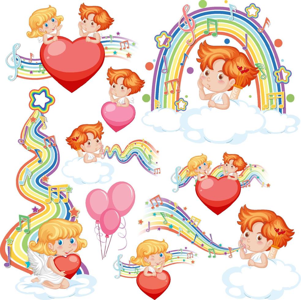 Valentine day with cupid and musical rainbow vector