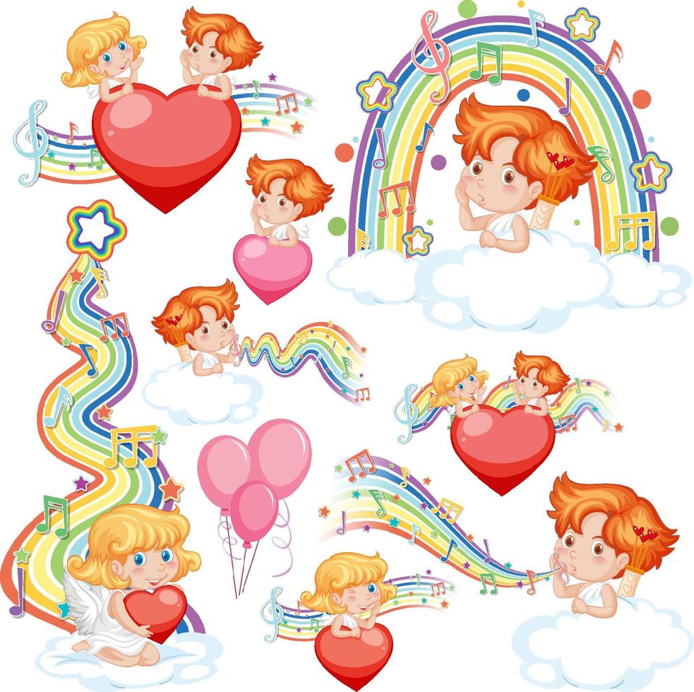 dia de san valentin con cupido y arcoiris musical vector