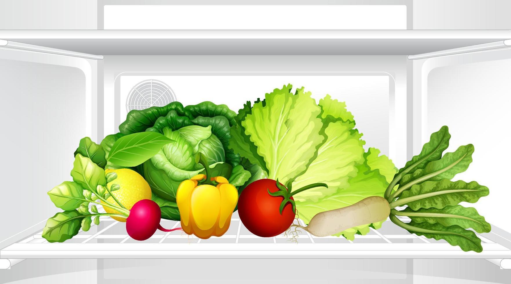 un interior del refrigerador con vegetales vector