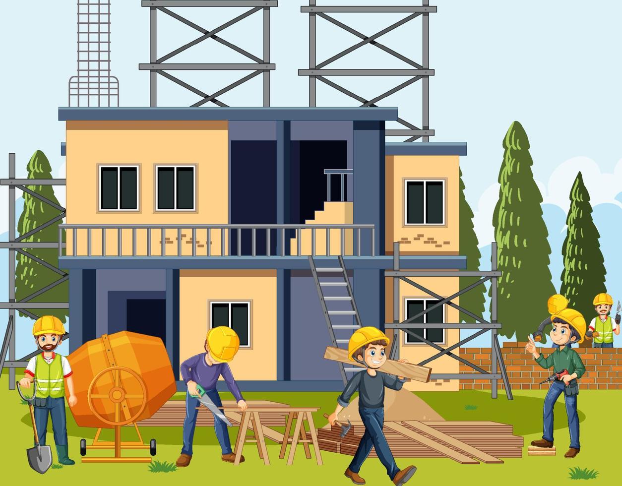 Construction site with workers vector