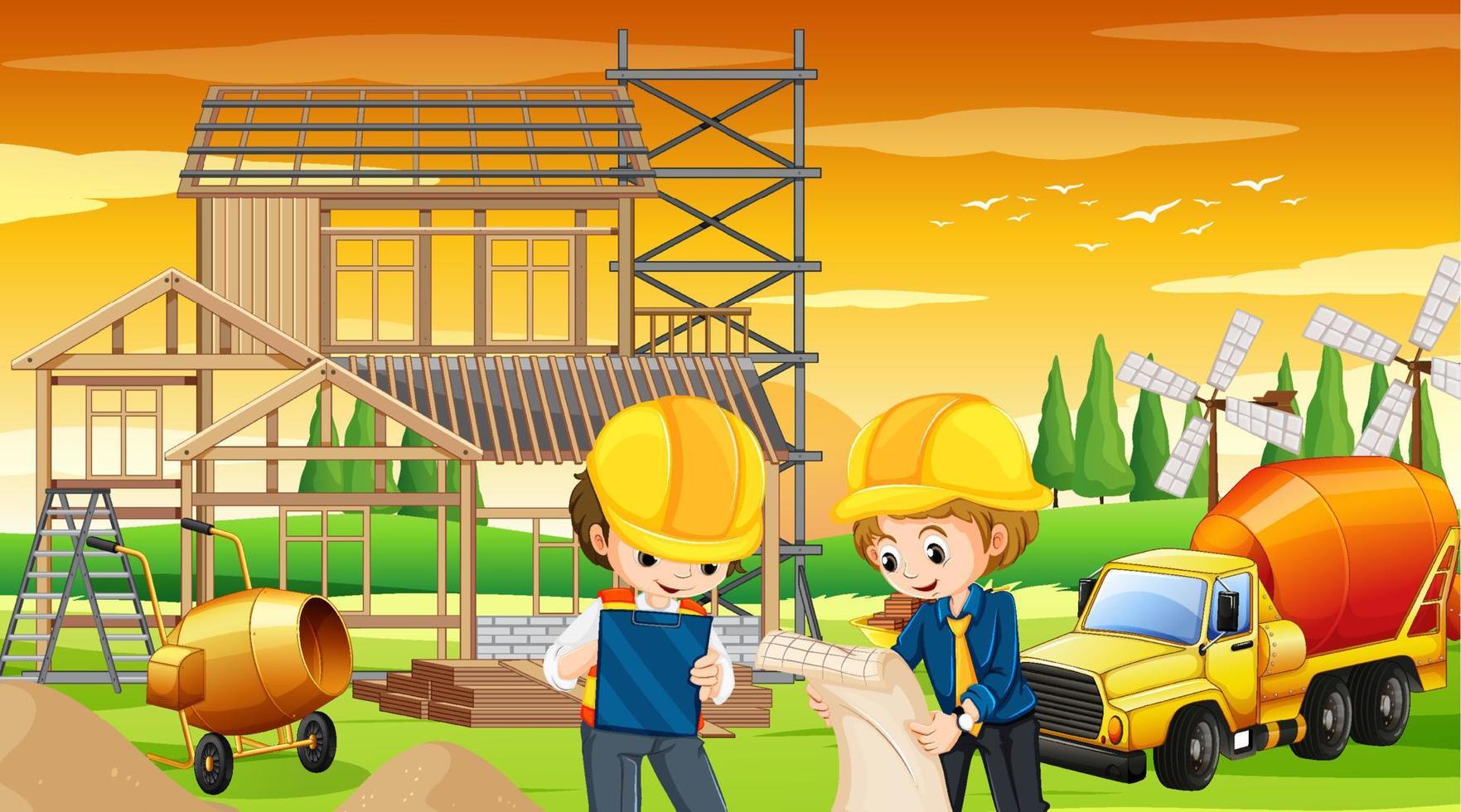 Cartoon scene of building construction site 7141862 Vector Art at Vecteezy Cartoon scene of building construction site 7141862 Vector Art at Vecteezy
