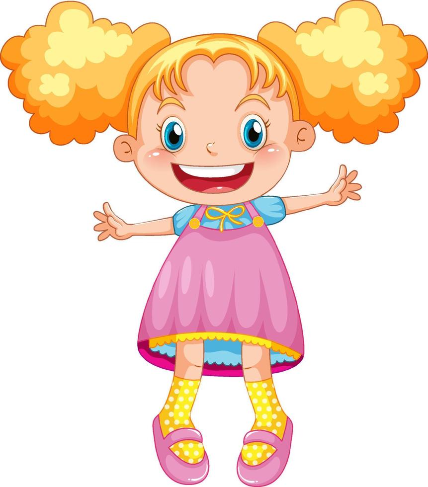 Cute happy girl cartoon character jumping vector