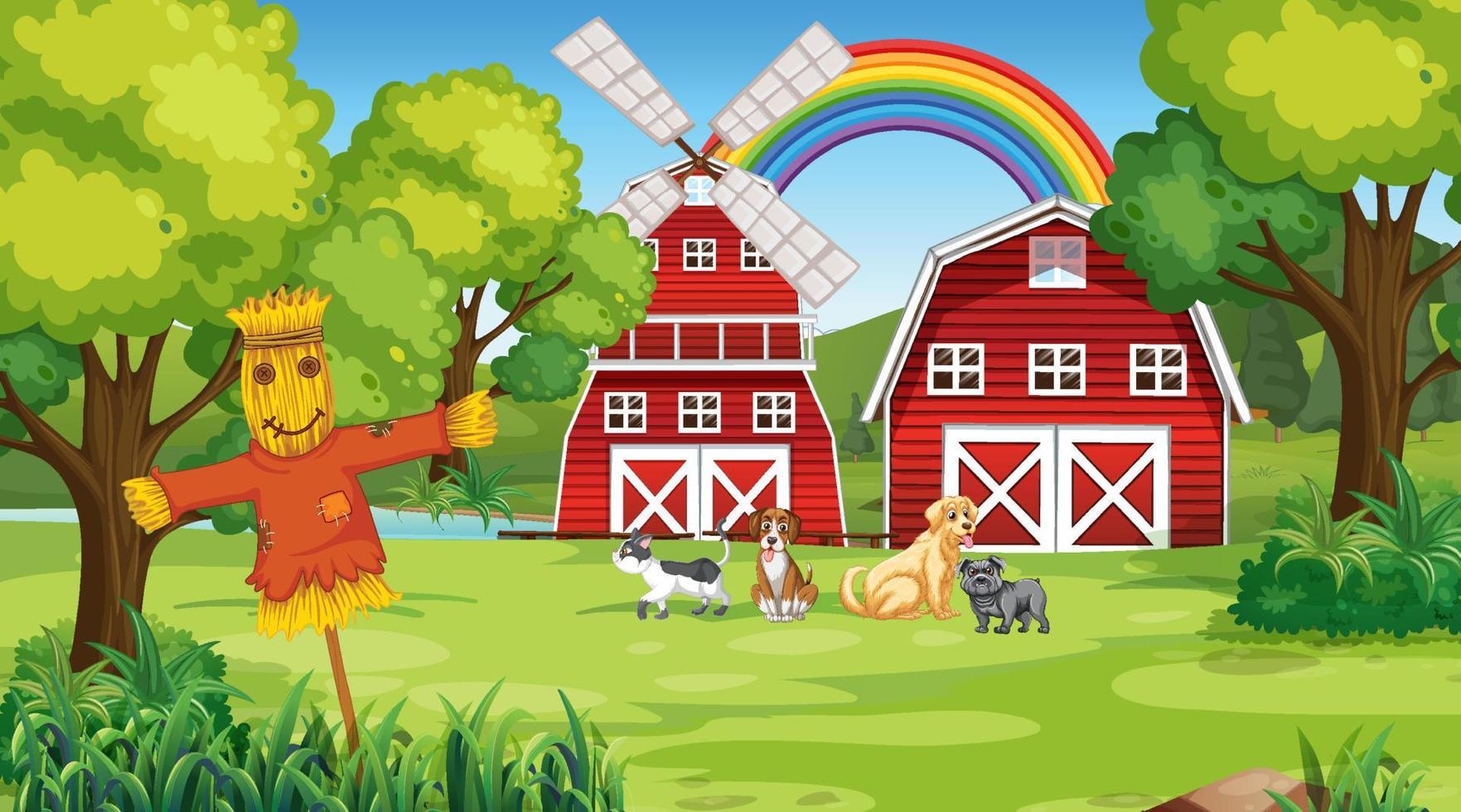 Set of different domestic animals in farm vector