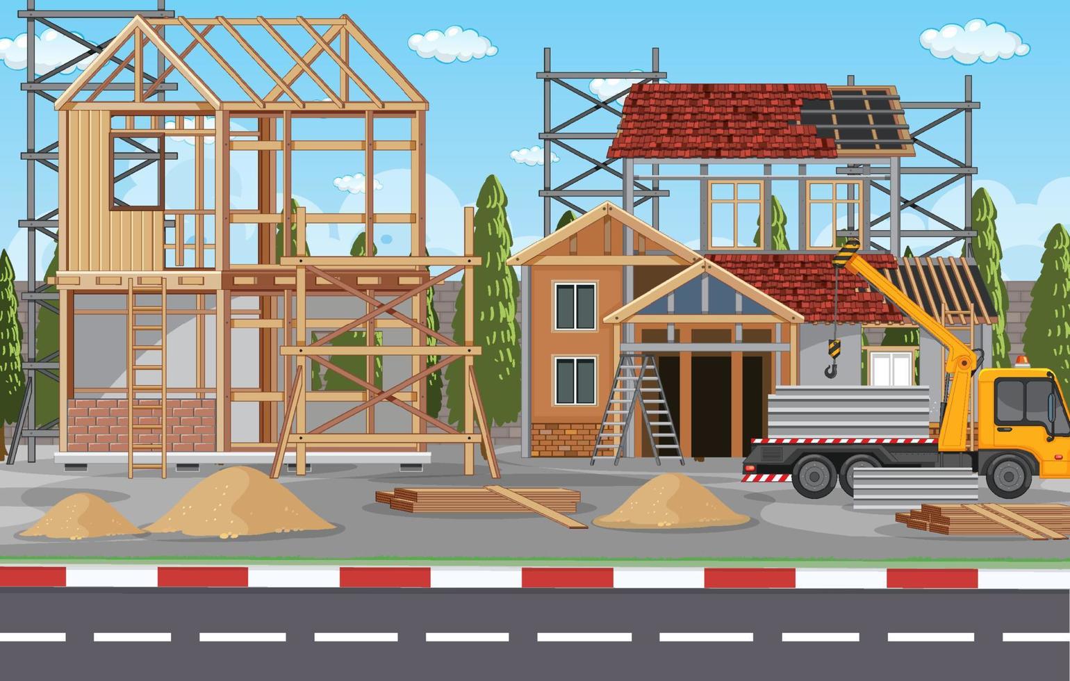 Cartoon scene of building construction site vector