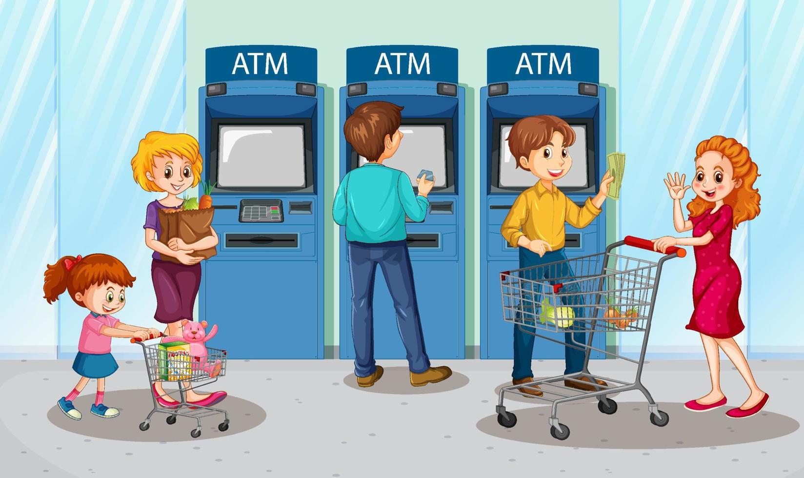 ATM machine scene with people vector