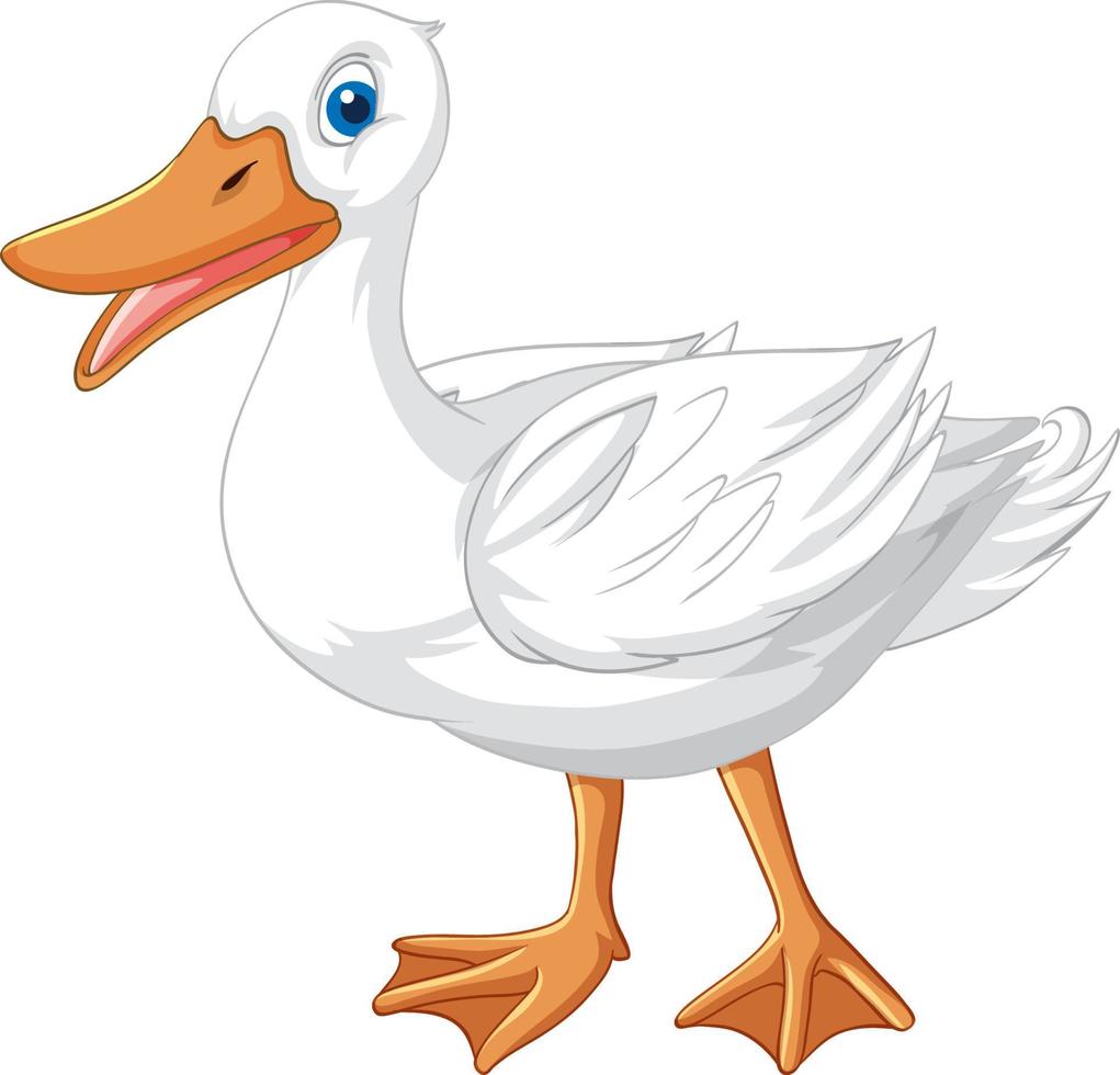 White duck cartoon character on white background vector