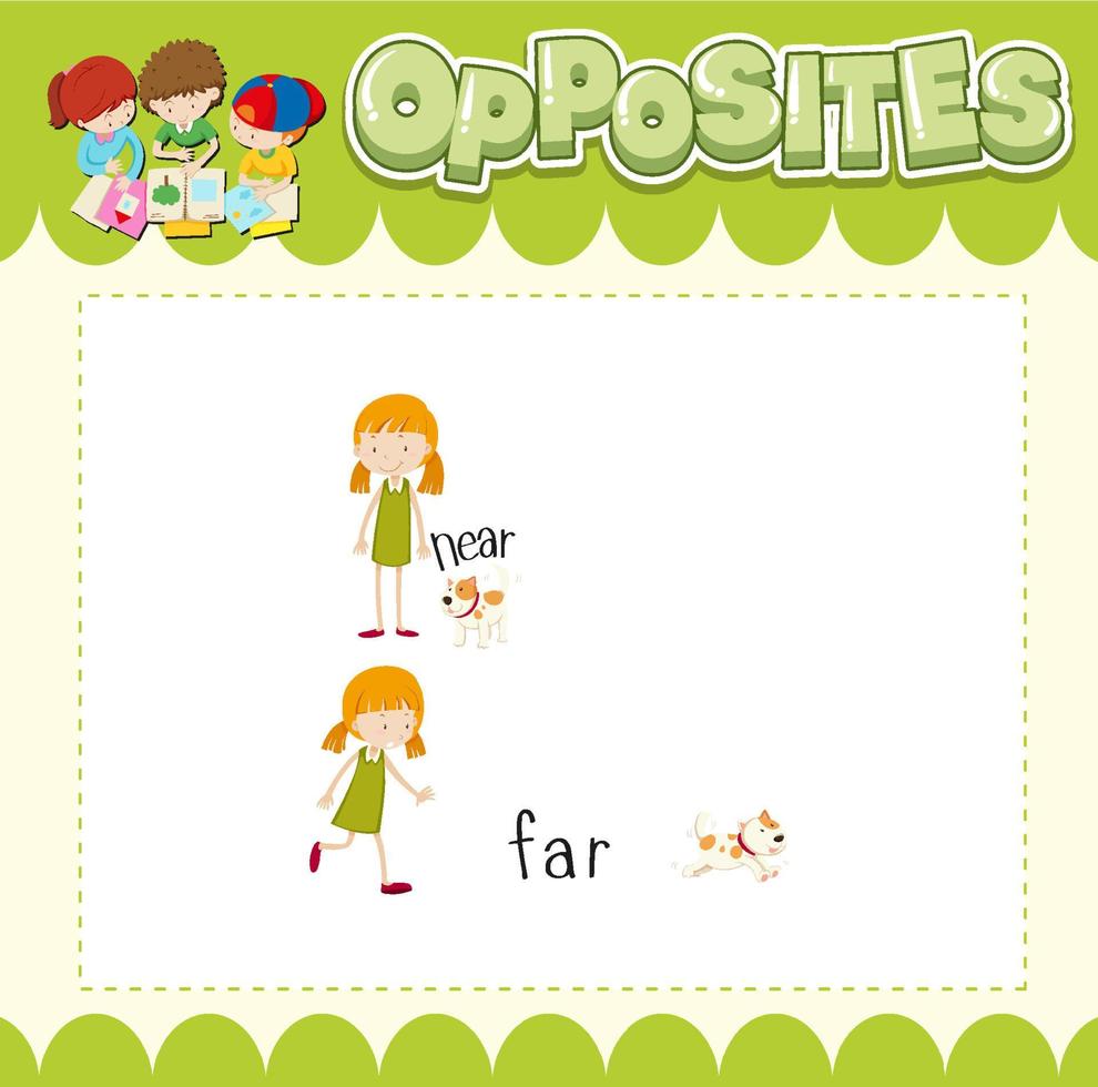 Education word card of English opposites word vector