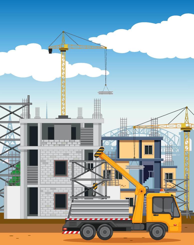 Cartoon scene of building construction site vector