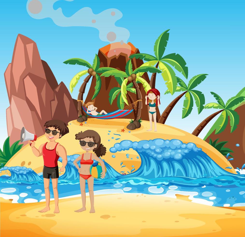 Lifeguard on the beach holding megaphone vector