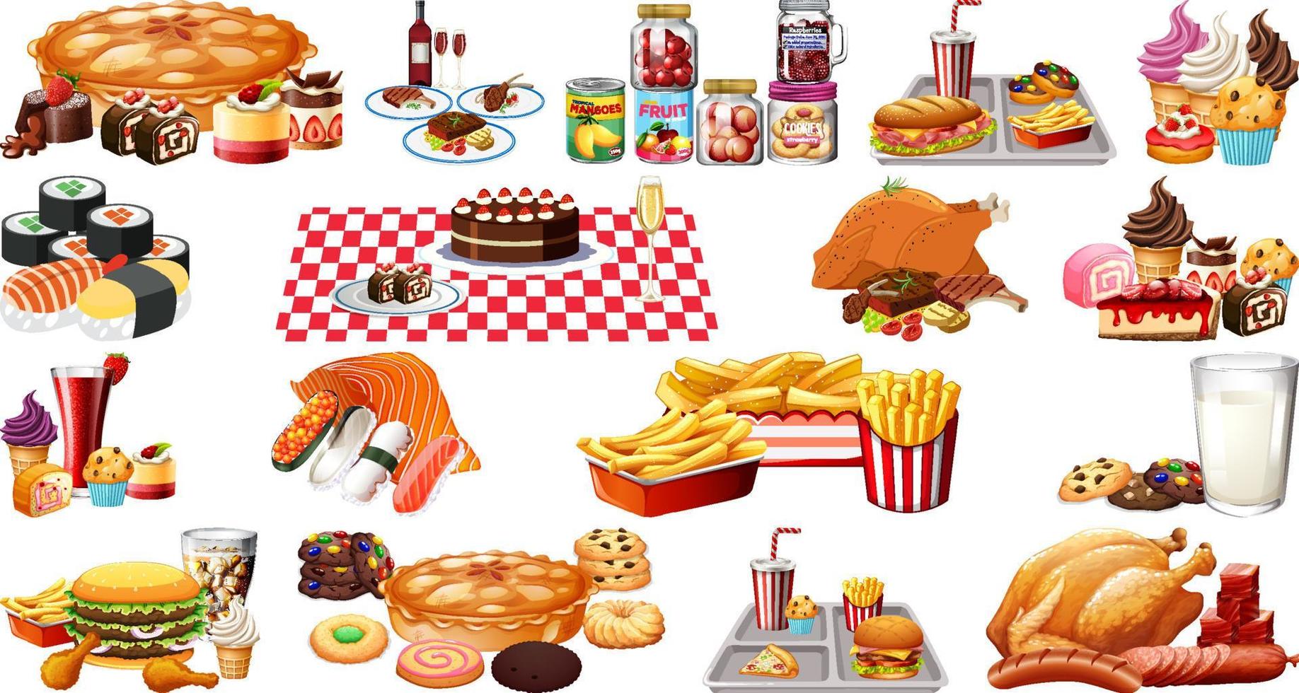 Foods and beverages set vector