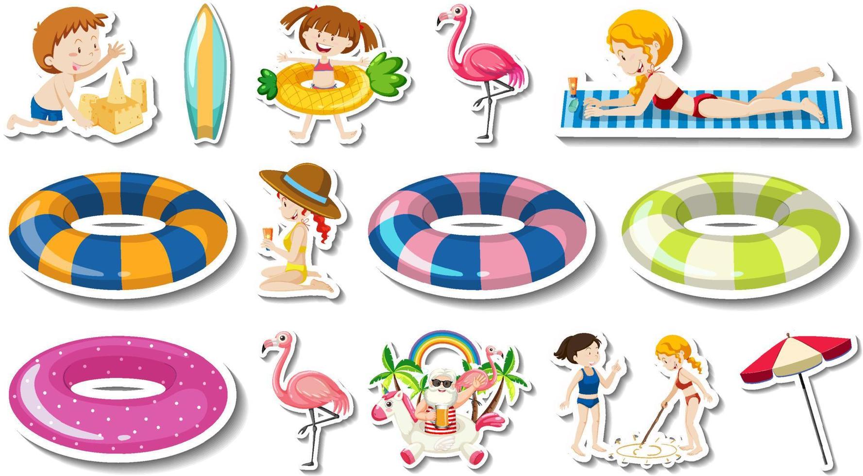 conjunto de artículos de playa de verano y niños. vector