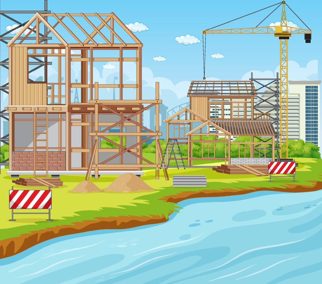 Cartoon scene of building construction site vector