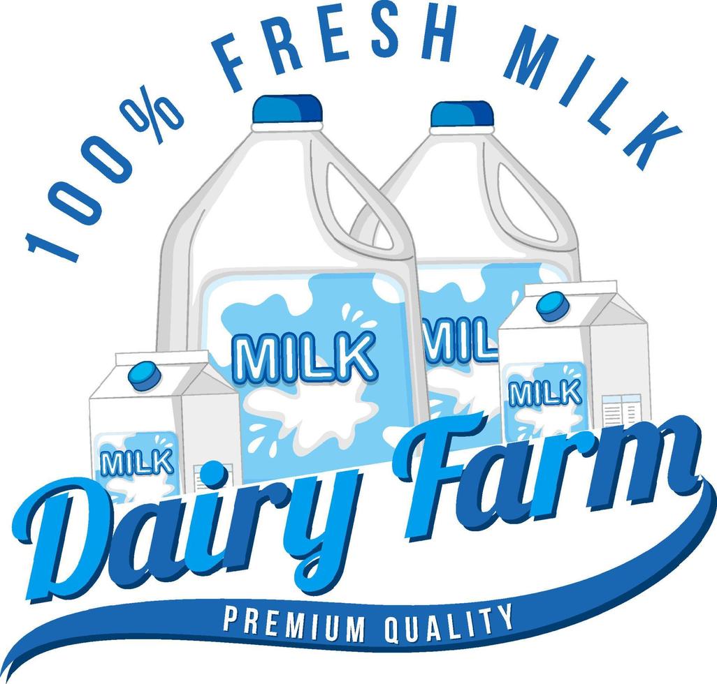 etiqueta de granja lechera con productos lácteos vector
