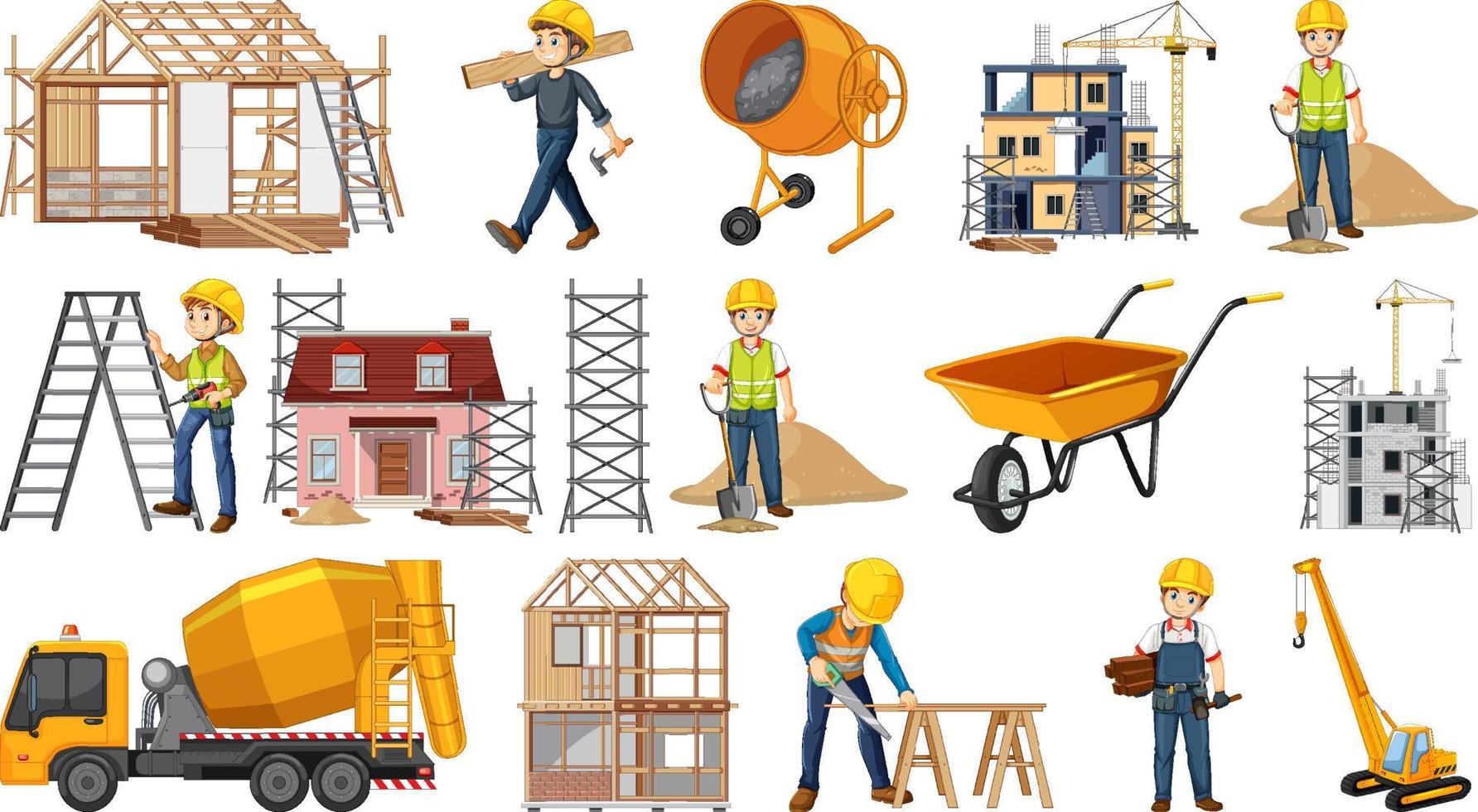Set of construction site objects vector