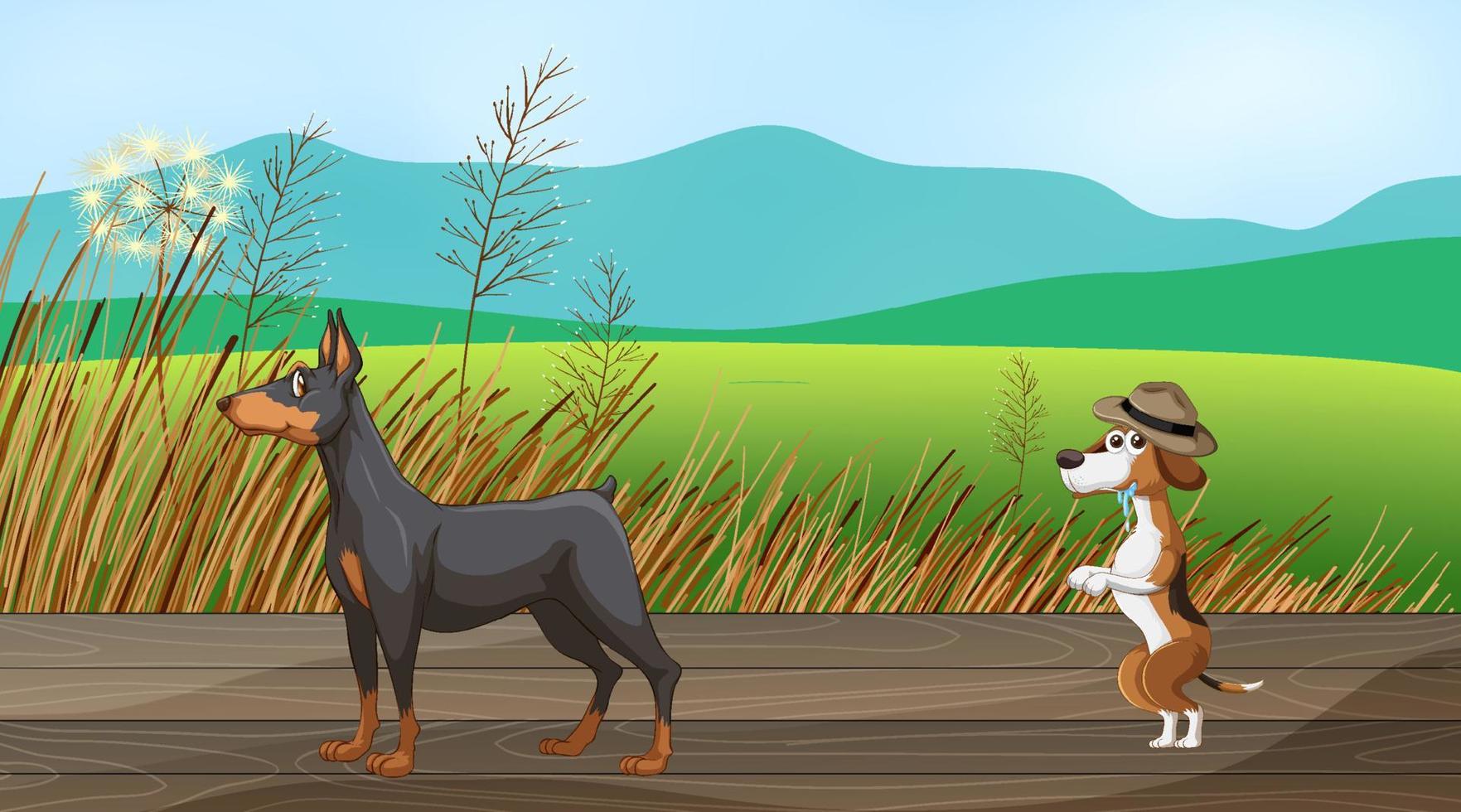 Set of different domestic animals in field vector