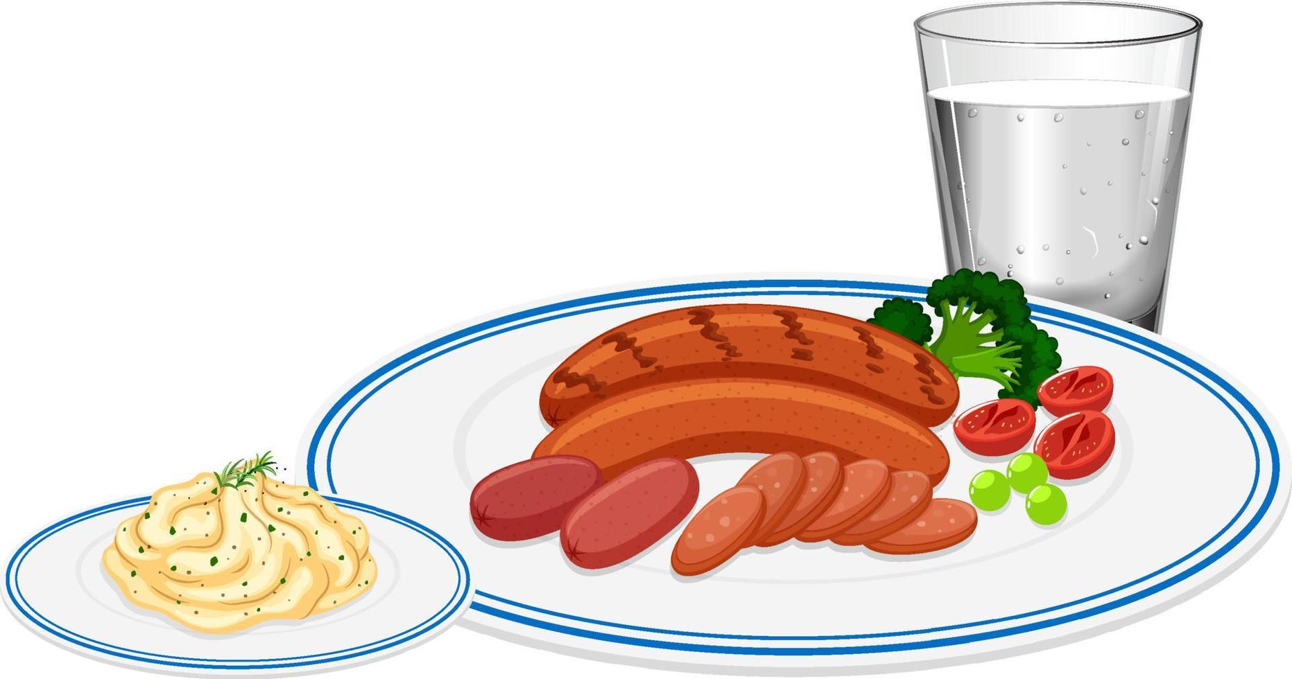 Breakfast meal with sausage in a plate vector