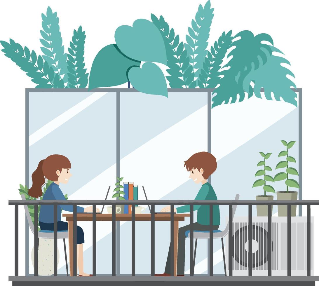 People working on laptop at home vector
