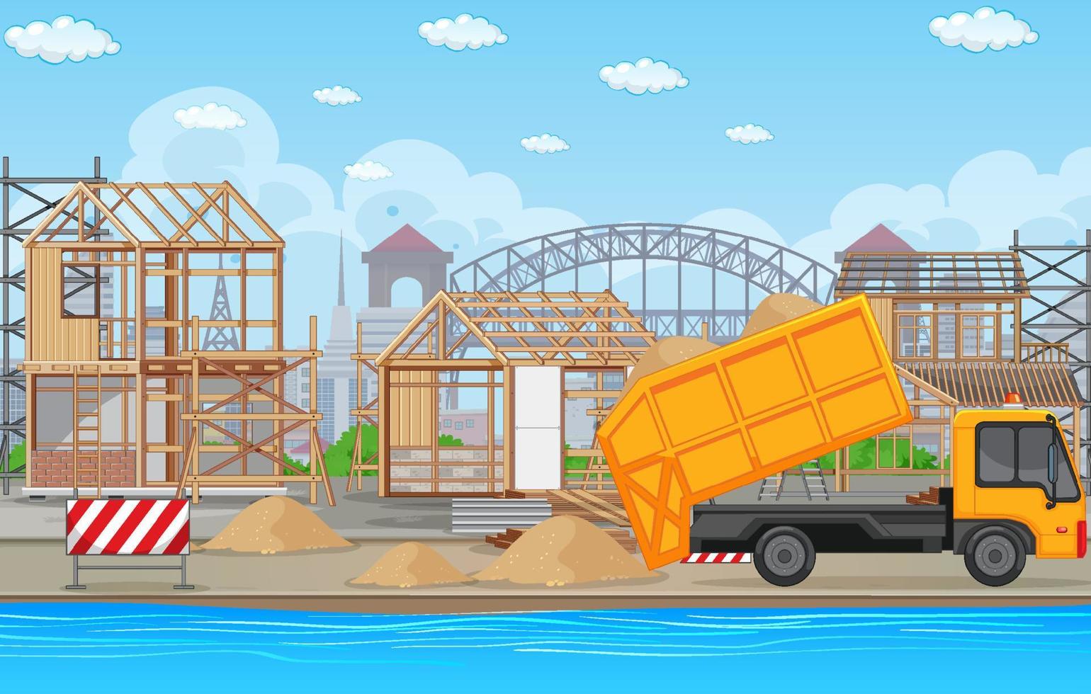 Cartoon scene of building construction site vector