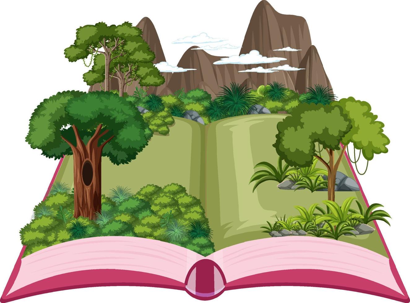 libro emergente con escena de la naturaleza al aire libre vector