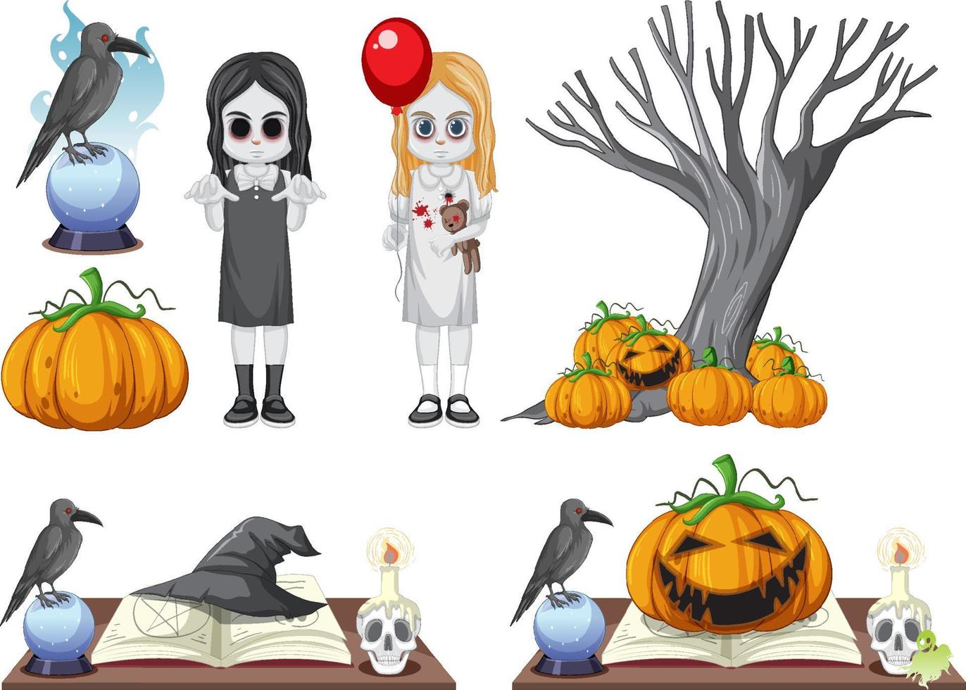 Set of halloween ghost and element vector