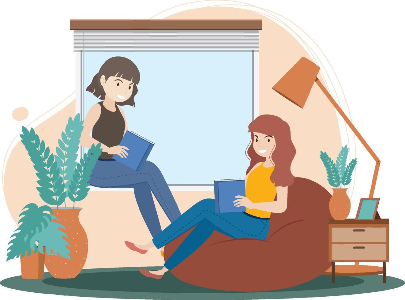 People spending time in the living room vector