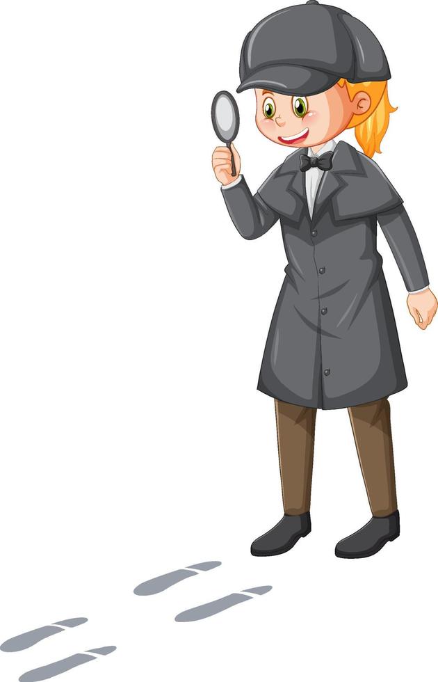 mujer detective con abrigo marrón y sombrero vector