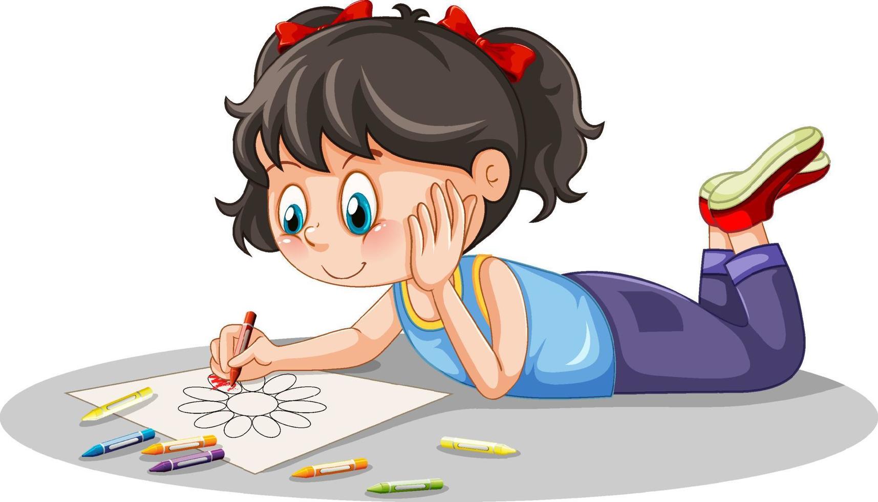 Girl drawing flower on white background vector