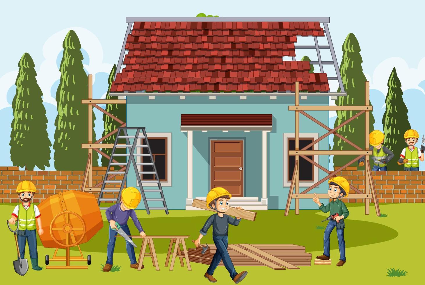 Construction site with workers vector