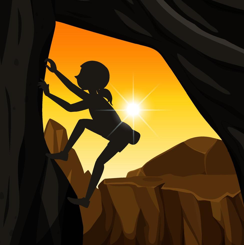 Silhouette rock climbing background vector