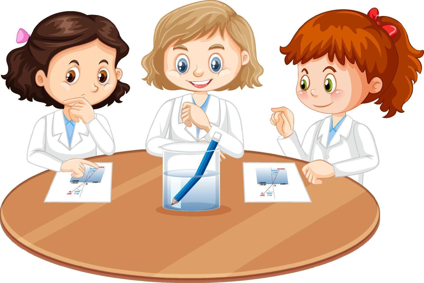 Student kids doing refraction experiment vector