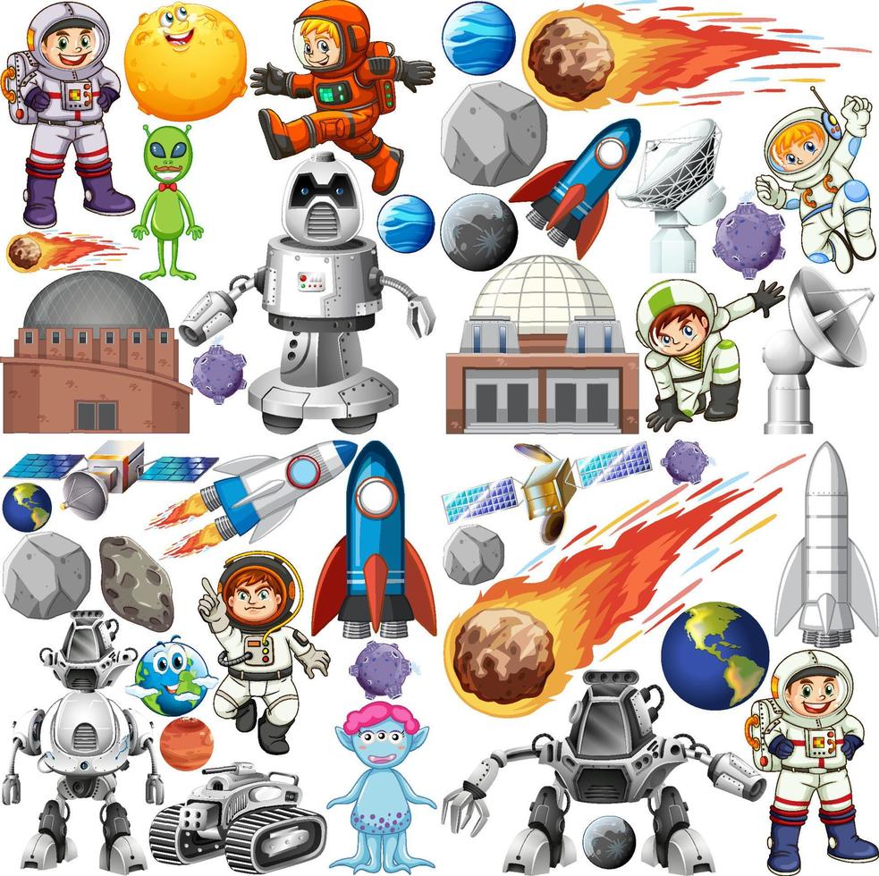 Set of space objects on white background vector