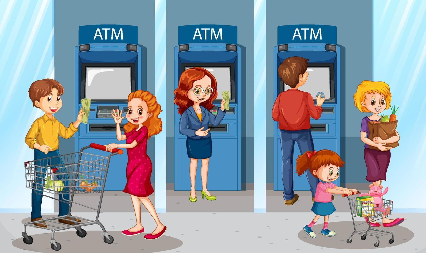 People withdraw money from atm machine vector