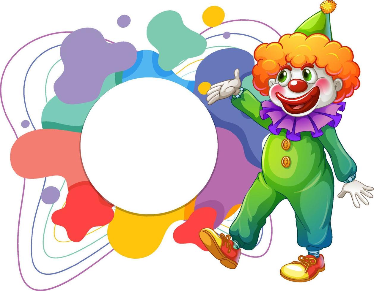 lindo payaso con banner de marco colorido en blanco vector