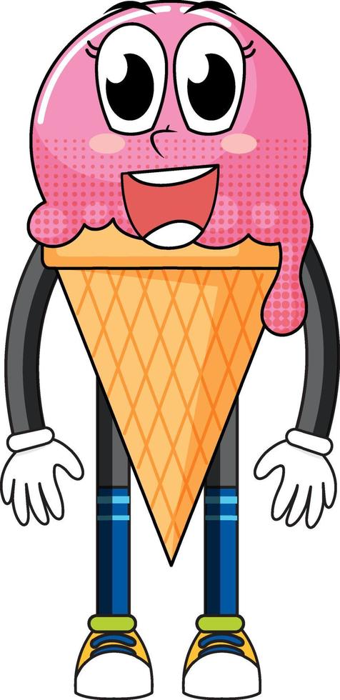Ice cream cartoon character on white background vector