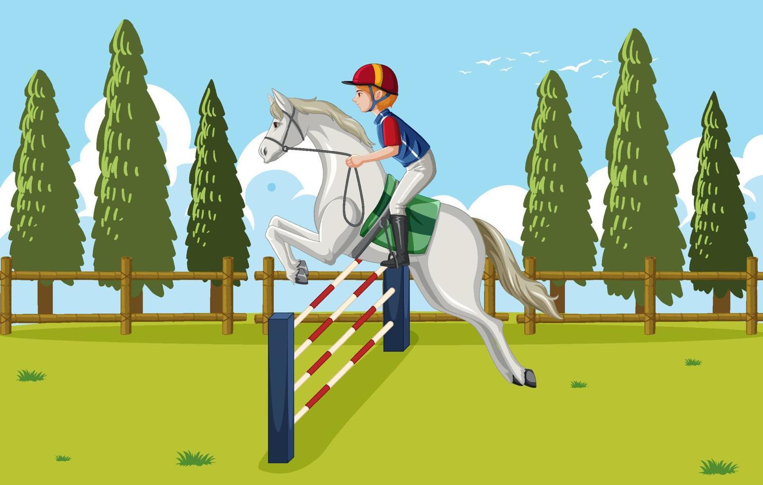 Outdoor scene with equestrian on horseback vector