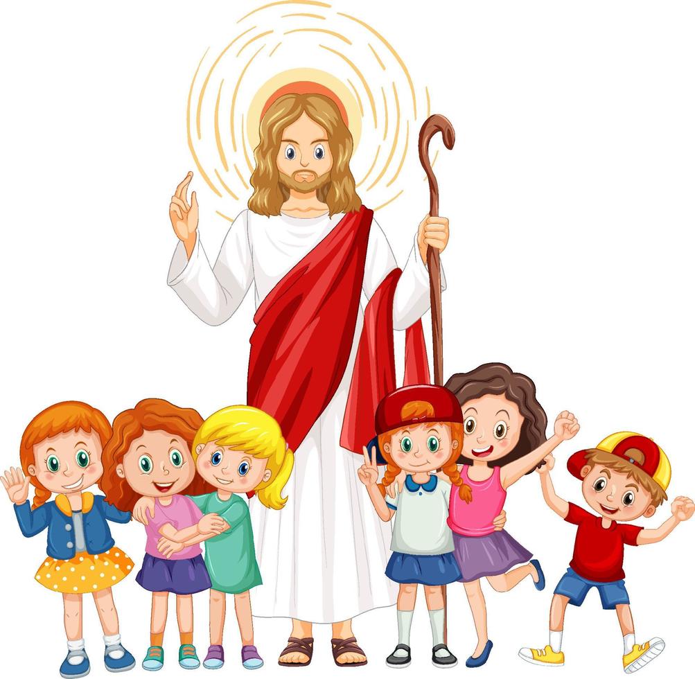 Jesus and children on white background vector