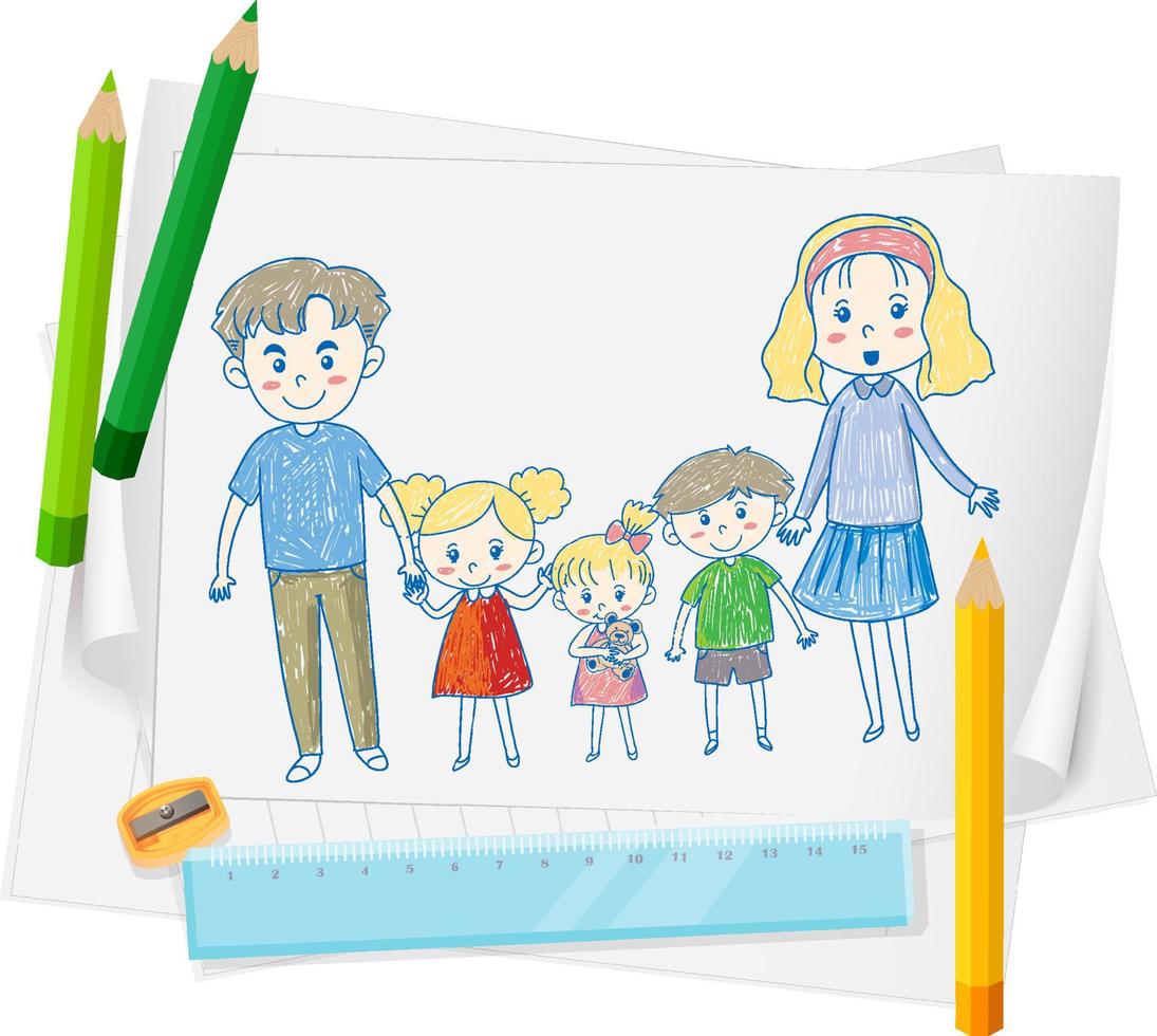 A paper with a doodle sketch design with color and colour pencils vector