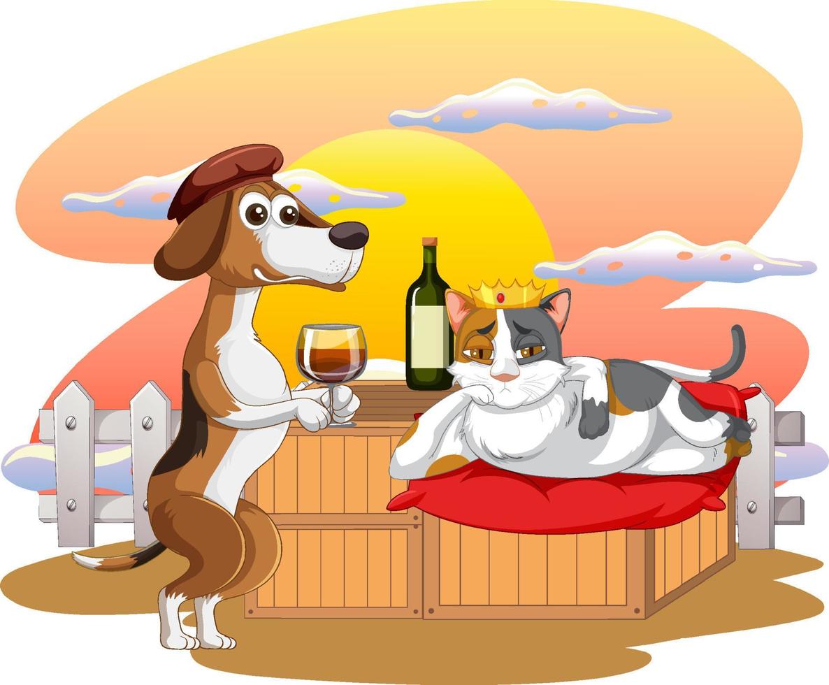 Cartoon dog and cat sipping wine 7142368 Vector Art at Vecteezy