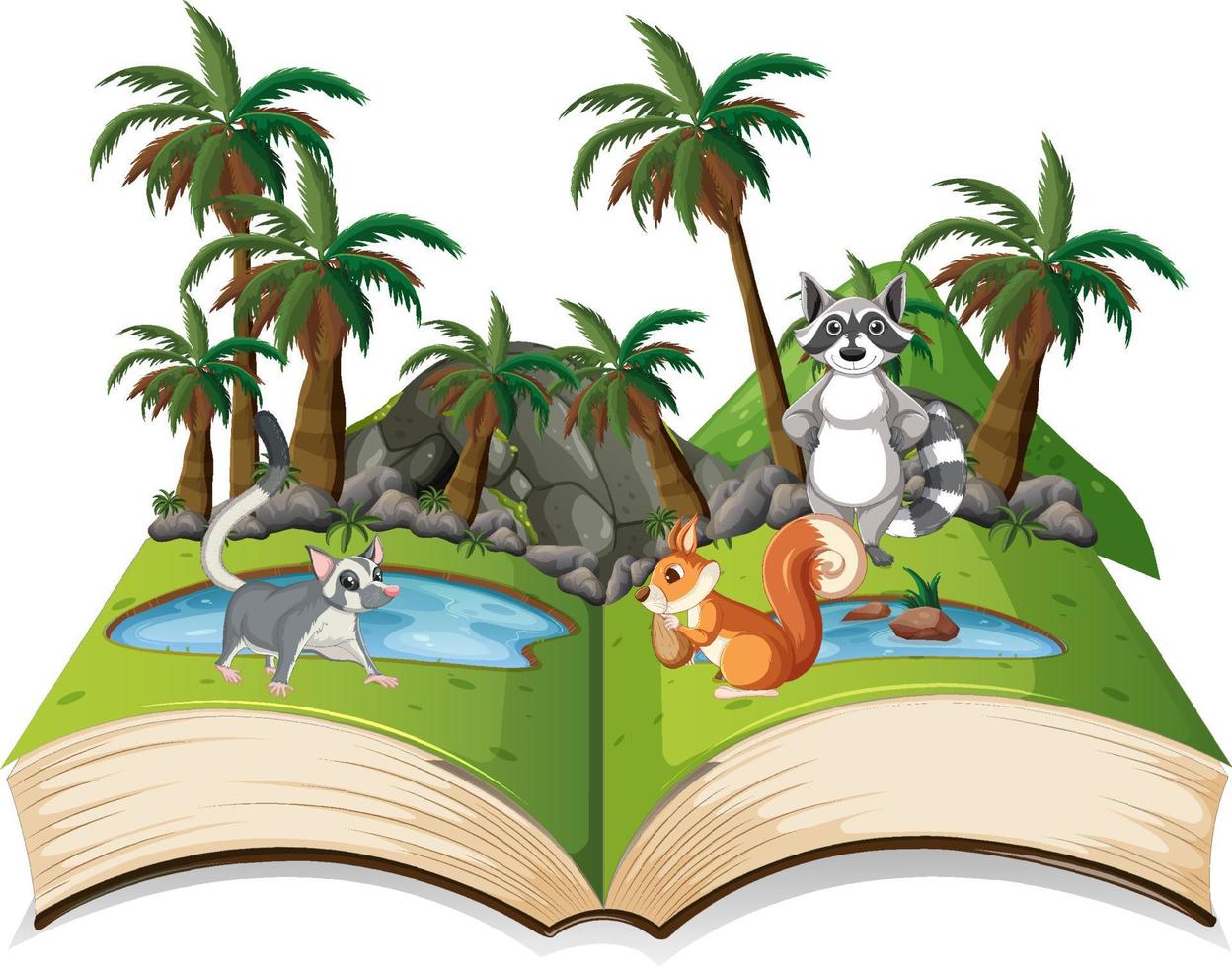 Opened fantasy book with cute animals vector