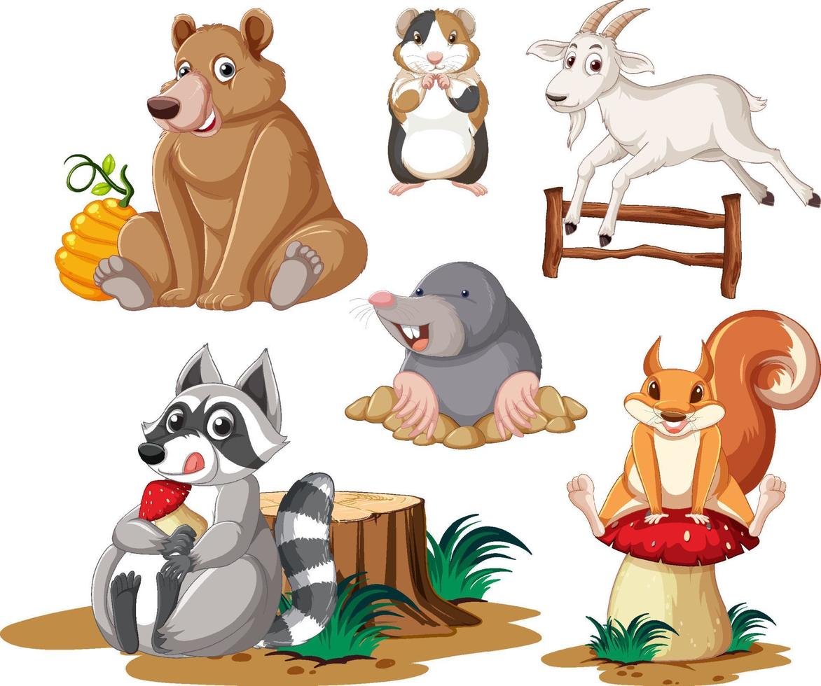 conjunto de lindos animales sonriendo vector