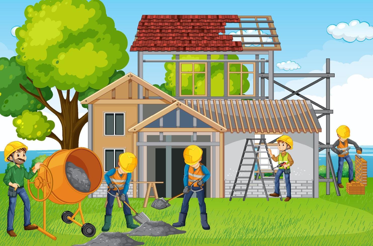 Construction site with workers vector
