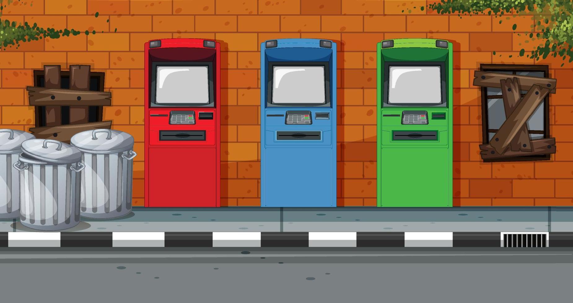 Empty scene with ATM on street in the city vector