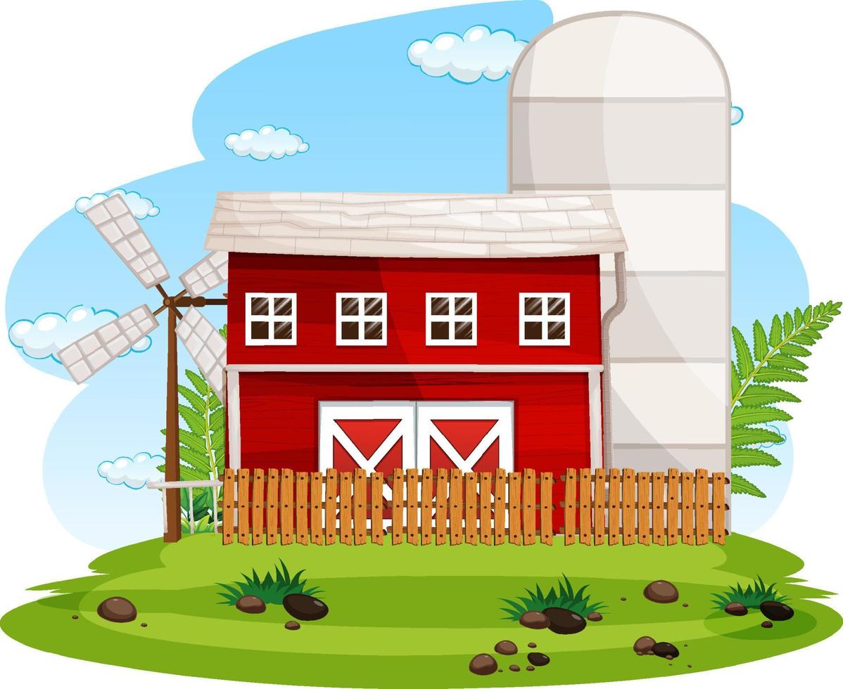 Farm scene with red barn vector