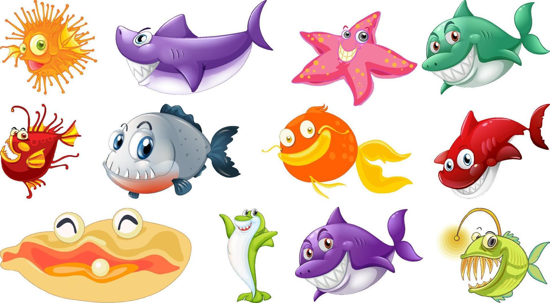 Sea animals cartoon collection vector