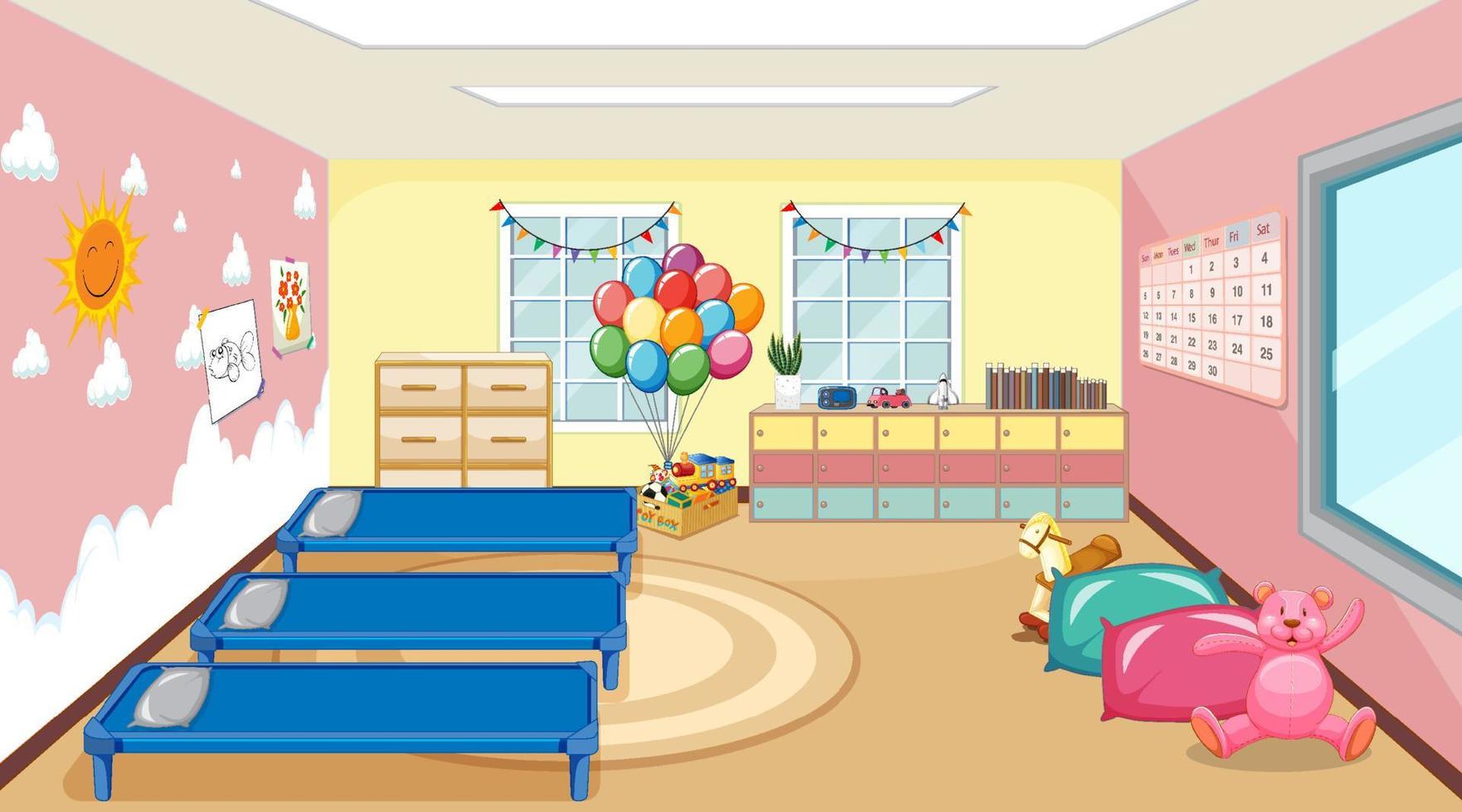 Scene with beds and toys in the room vector